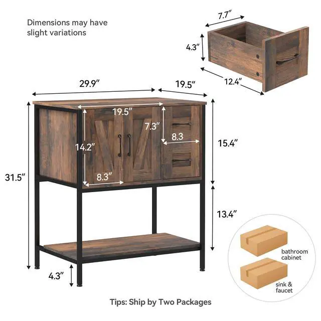 Alt view image 2 of 6 - Bathroom Vanity, 30" Rustic Brown Bathroom Vanity with Sink Combo Set, Farmhouse Modern Wood Cabinet with White Ceramic Vessel Sink