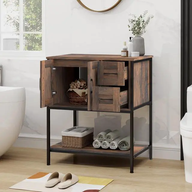 Alt view image 4 of 6 - Bathroom Vanity, 30" Rustic Brown Bathroom Vanity with Sink Combo Set, Farmhouse Modern Wood Cabinet with White Ceramic Vessel Sink