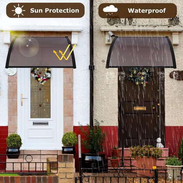 Alt view image 4 of 6 - 2 Pcs 40"x40" Window Awning Door Canopy Exterior, Polycarbonate Cover Awnings for Doors Entrance, Front Door Overhang Awning for Sun Shutter, UV, Rain and Snow Protection, Brown