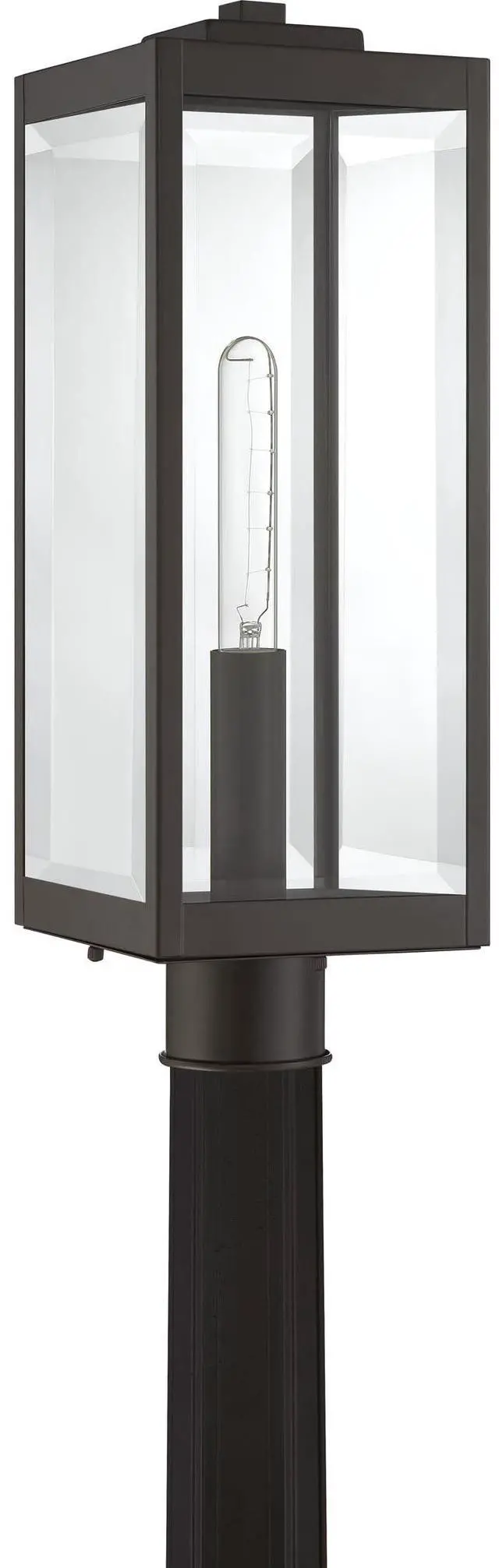 Main image of Westover Outdoor Post Lantern, 21.25 Inch 1-Light Western Bronze Modern Lamp Post, Clear Beveled Glass, Outside Pole Light for Patio, Porch, Fences, Garden, Pool or Driveway