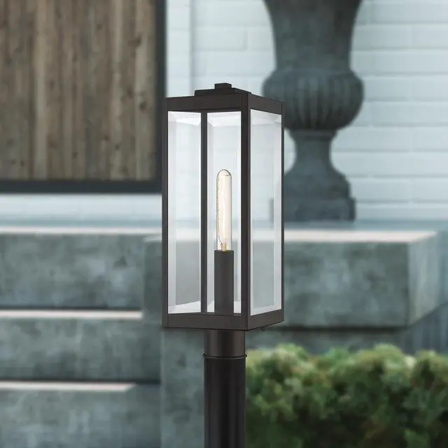 Alt view image 3 of 6 - Westover Outdoor Post Lantern, 21.25 Inch 1-Light Western Bronze Modern Lamp Post, Clear Beveled Glass, Outside Pole Light for Patio, Porch, Fences, Garden, Pool or Driveway