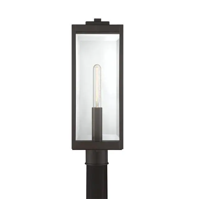Alt view image 4 of 6 - Westover Outdoor Post Lantern, 21.25 Inch 1-Light Western Bronze Modern Lamp Post, Clear Beveled Glass, Outside Pole Light for Patio, Porch, Fences, Garden, Pool or Driveway