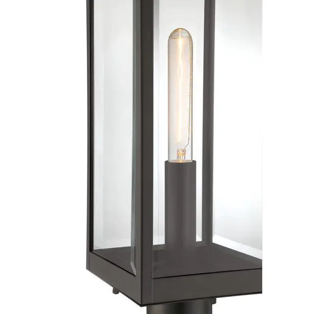 Alt view image 5 of 6 - Westover Outdoor Post Lantern, 21.25 Inch 1-Light Western Bronze Modern Lamp Post, Clear Beveled Glass, Outside Pole Light for Patio, Porch, Fences, Garden, Pool or Driveway