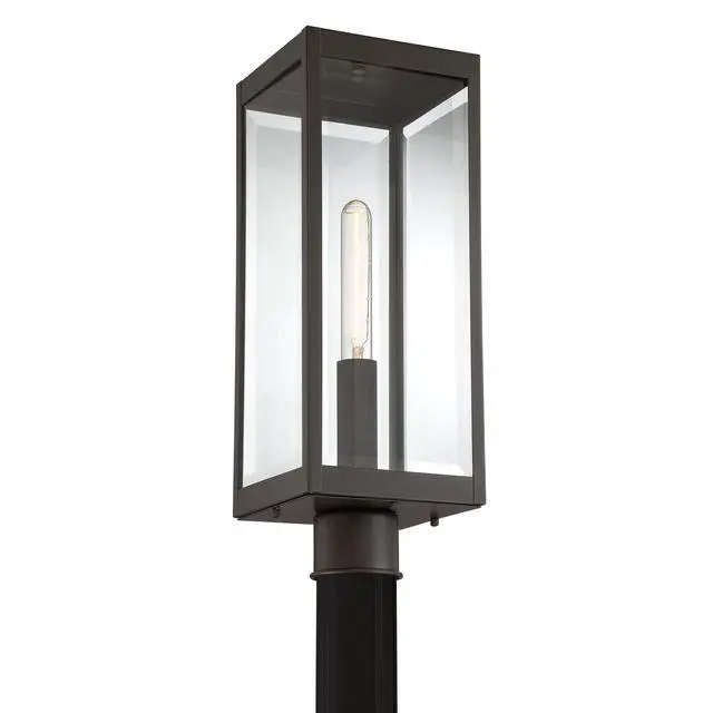 Alt view image 6 of 6 - Westover Outdoor Post Lantern, 21.25 Inch 1-Light Western Bronze Modern Lamp Post, Clear Beveled Glass, Outside Pole Light for Patio, Porch, Fences, Garden, Pool or Driveway