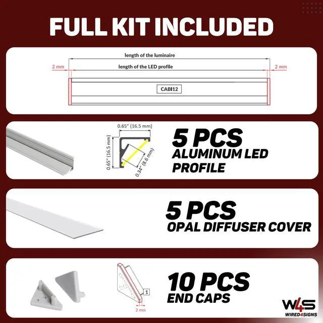 Alt view image 2 of 6 - Wired4Signs 5 Pack 2m LED Corner Channel Kit for LED Strip Lights Cabi12 Model 30 or 60 Degree Mount with Opal Diffuser End Caps Under Cabinet Shelf Display Aluminum Profile Track