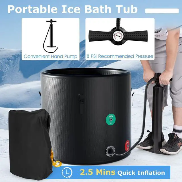 Alt view image 4 of 6 - 79 Gal Ice Bath Tub for Athletes, Inflatable Cold Plunge Tub w/Multiple Layered, Lid, Pump, Backpack, Water Chiller Compatible Portable Freestanding Ice Bath for Adults (79 Gal Round, Black)