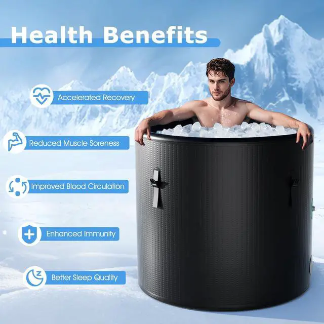 Alt view image 5 of 6 - 79 Gal Ice Bath Tub for Athletes, Inflatable Cold Plunge Tub w/Multiple Layered, Lid, Pump, Backpack, Water Chiller Compatible Portable Freestanding Ice Bath for Adults (79 Gal Round, Black)