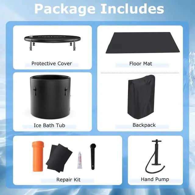 Alt view image 6 of 6 - 79 Gal Ice Bath Tub for Athletes, Inflatable Cold Plunge Tub w/Multiple Layered, Lid, Pump, Backpack, Water Chiller Compatible Portable Freestanding Ice Bath for Adults (79 Gal Round, Black)