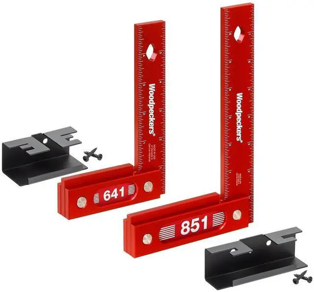 Main image of Precision Woodworking Square Set, 6 Inch & 8 Inch, Aluminum, USA Made, Feature Packed Square, Self Standing, Shoulder Lip
