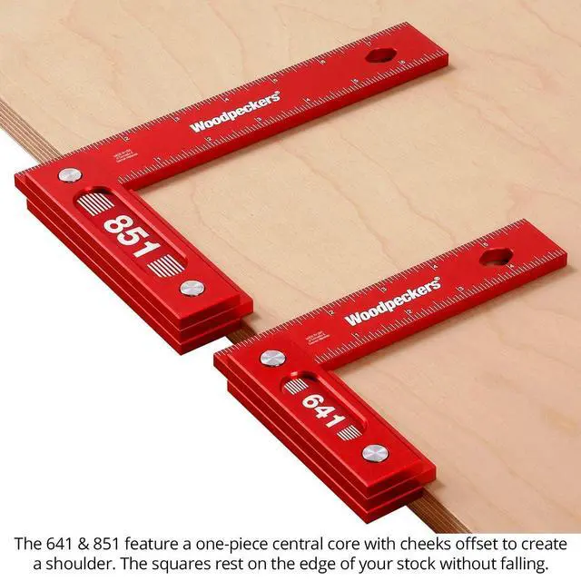 Alt view image 2 of 6 - Precision Woodworking Square Set, 6 Inch & 8 Inch, Aluminum, USA Made, Feature Packed Square, Self Standing, Shoulder Lip