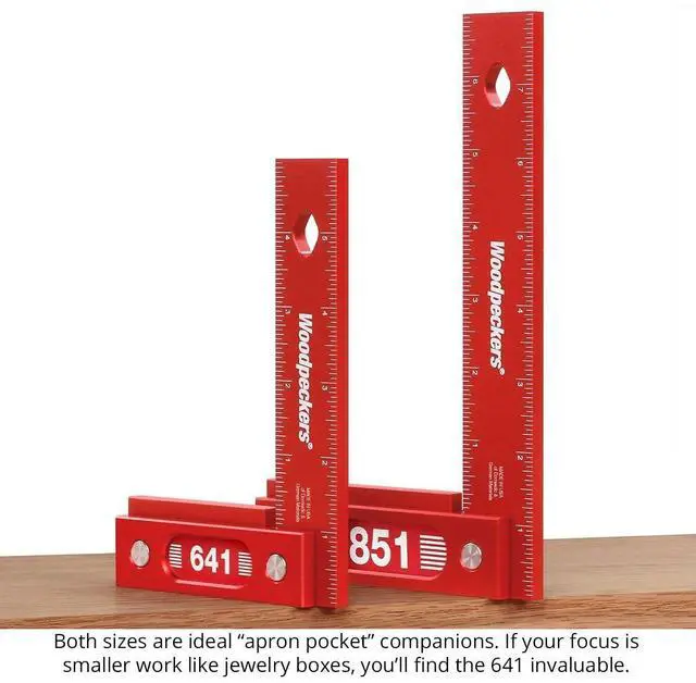 Alt view image 4 of 6 - Precision Woodworking Square Set, 6 Inch & 8 Inch, Aluminum, USA Made, Feature Packed Square, Self Standing, Shoulder Lip