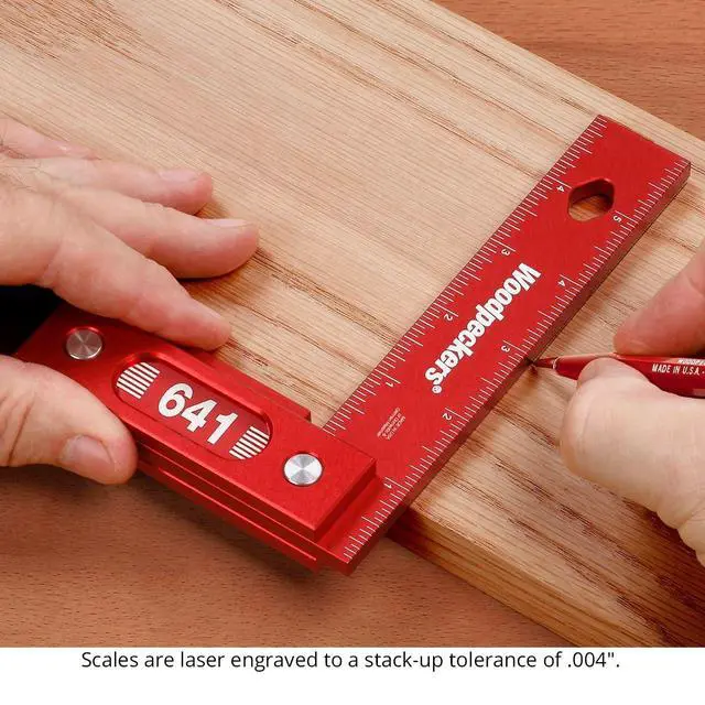 Alt view image 5 of 6 - Precision Woodworking Square Set, 6 Inch & 8 Inch, Aluminum, USA Made, Feature Packed Square, Self Standing, Shoulder Lip