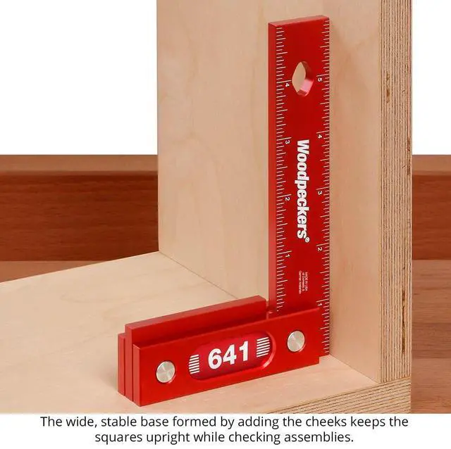 Alt view image 6 of 6 - Precision Woodworking Square Set, 6 Inch & 8 Inch, Aluminum, USA Made, Feature Packed Square, Self Standing, Shoulder Lip