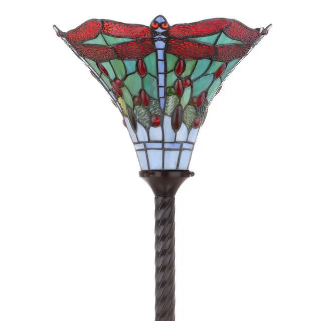 Alt view image 6 of 6 - 71" Bronze/Red Dragonfly Tiffany-Style LED Floor Lamp, Traditional Standing Light for Living Room, Multi-Color Stained Glass Shade, LED Bulb Included JYL8002A