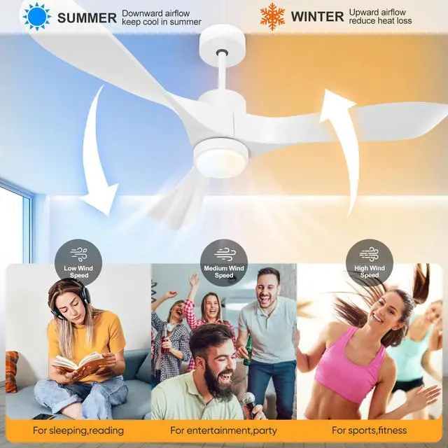 Alt view image 2 of 6 - 52" Smart Low Profile Ceiling Fans with Lights and Remote, Flush Mount Ceiling Fan Control with WIFI/APP/Alexa/Google, Outdoor Indoor White Ceiling Fan with Light for Bedroom Living Room