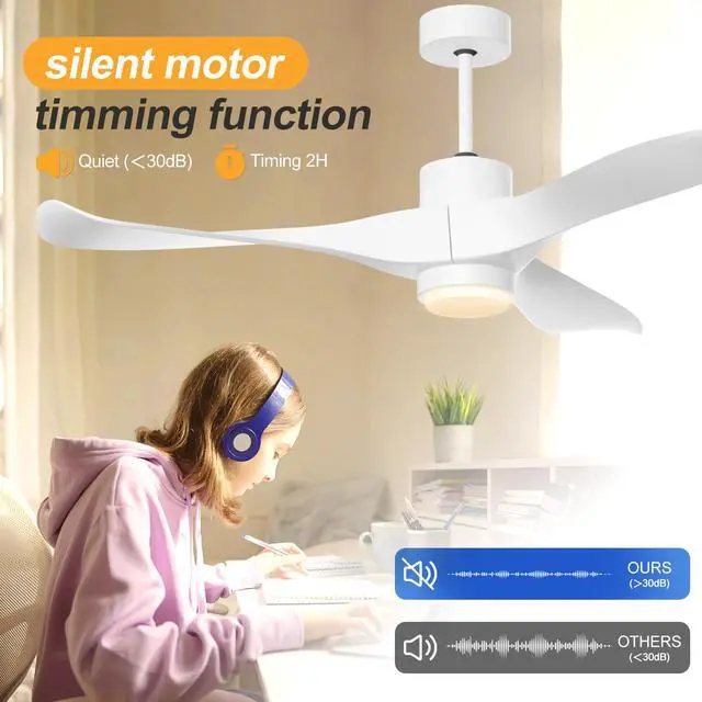 Alt view image 3 of 6 - 52" Smart Low Profile Ceiling Fans with Lights and Remote, Flush Mount Ceiling Fan Control with WIFI/APP/Alexa/Google, Outdoor Indoor White Ceiling Fan with Light for Bedroom Living Room