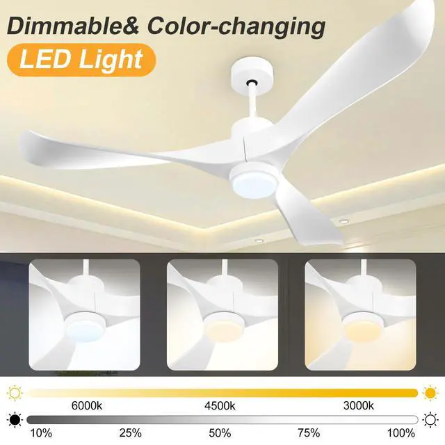 Alt view image 4 of 6 - 52" Smart Low Profile Ceiling Fans with Lights and Remote, Flush Mount Ceiling Fan Control with WIFI/APP/Alexa/Google, Outdoor Indoor White Ceiling Fan with Light for Bedroom Living Room