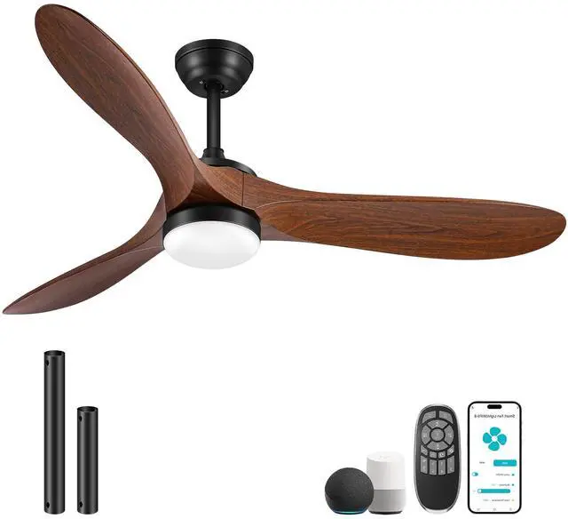 Main image of 52" Smart Low Profile Ceiling Fans with Lights and Remote, Flush Mount Ceiling Fan Control with WIFI/APP/Alexa/Google, Outdoor Indoor Walnut Ceiling Fan with Light for Bedroom Living Room