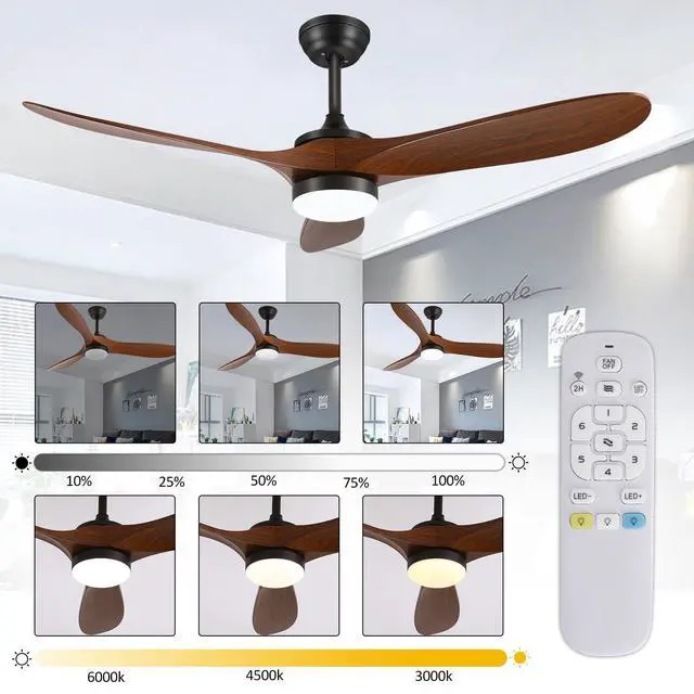 Alt view image 3 of 6 - 52" Smart Low Profile Ceiling Fans with Lights and Remote, Flush Mount Ceiling Fan Control with WIFI/APP/Alexa/Google, Outdoor Indoor Walnut Ceiling Fan with Light for Bedroom Living Room