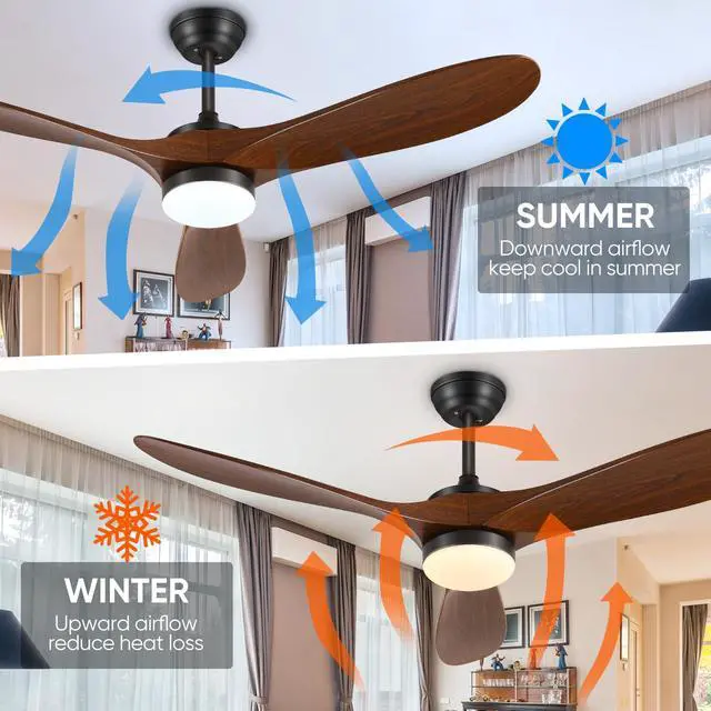 Alt view image 4 of 6 - 52" Smart Low Profile Ceiling Fans with Lights and Remote, Flush Mount Ceiling Fan Control with WIFI/APP/Alexa/Google, Outdoor Indoor Walnut Ceiling Fan with Light for Bedroom Living Room