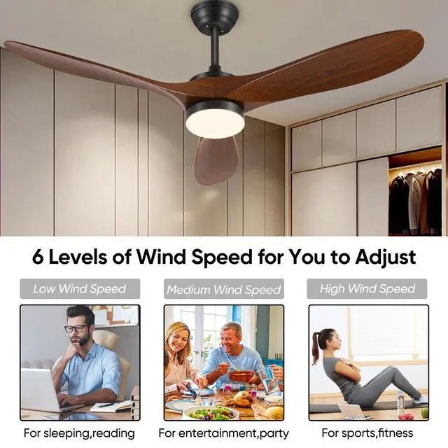 Alt view image 5 of 6 - 52" Smart Low Profile Ceiling Fans with Lights and Remote, Flush Mount Ceiling Fan Control with WIFI/APP/Alexa/Google, Outdoor Indoor Walnut Ceiling Fan with Light for Bedroom Living Room