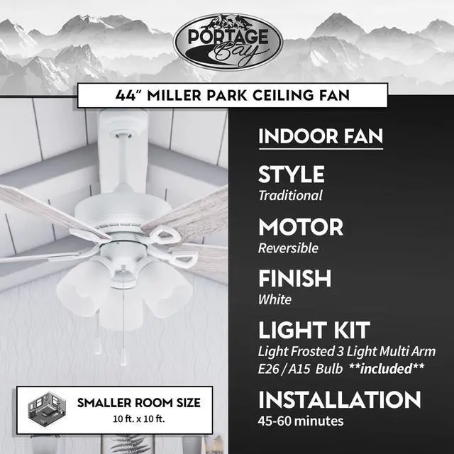 Alt view image 2 of 6 - 51444 Miller Park Ceiling Fan, 44, White
