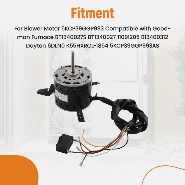 Alt view image 2 of 6 - Furnace Blower Motor 1/3 HP 230v Replaces GE Genteq 5KCP39GGP993 5KCP39GGP993AS