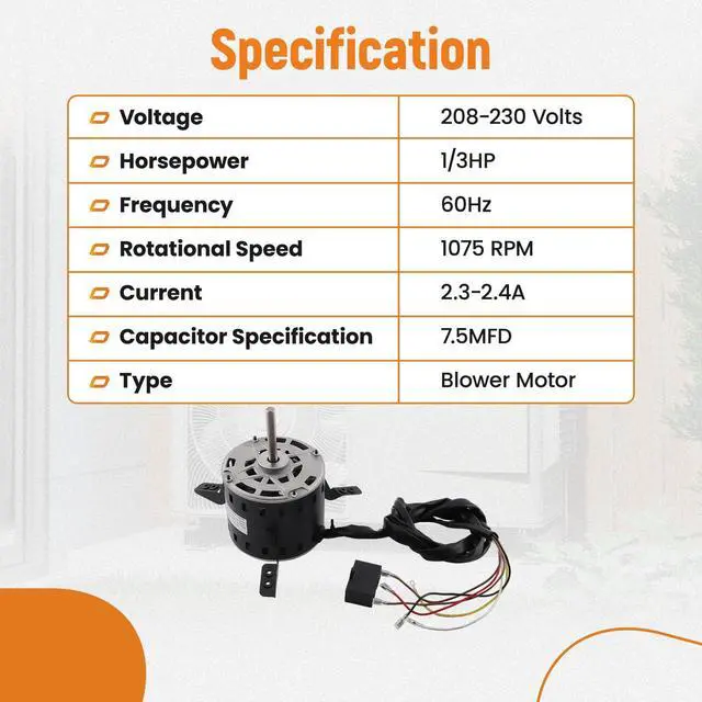 Alt view image 5 of 6 - Furnace Blower Motor 1/3 HP 230v Replaces GE Genteq 5KCP39GGP993 5KCP39GGP993AS