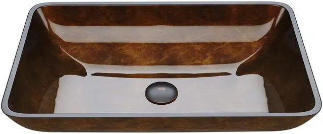 Main image of Vessel Sink Brown - 23 Artistic Rectangular Bathroom Vessel Sink, Tempered Glass Above Counter Sink with NonStickShield & QuickDrain, Modern Luxury Design