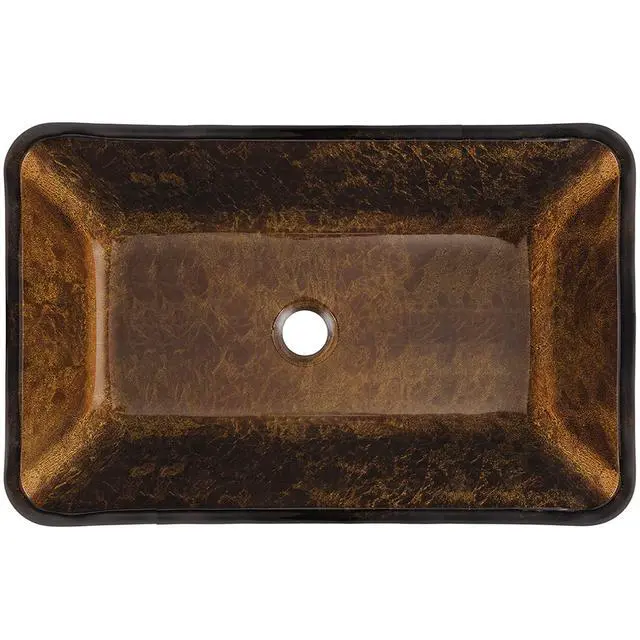 Alt view image 2 of 6 - Vessel Sink Brown - 23 Artistic Rectangular Bathroom Vessel Sink, Tempered Glass Above Counter Sink with NonStickShield & QuickDrain, Modern Luxury Design