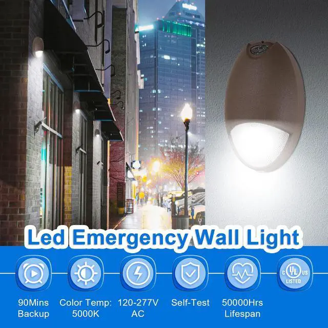 Alt view image 2 of 6 - LED Emergency Wall Pack Light with Battery Backup and Photocell Sensor, Self Test Diagnostics, IP65 Wet Location, 12W 120-277VAC, Aluminum Exterior Commercial Emergency Lighting, UL Listed (2-Pack)