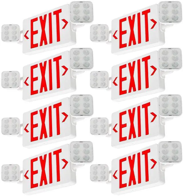 Main image of LED Combo Exit Sign Emergency Light, Double Sided with Two LED Flood Lights, Exit Signs for Business with Battery Backup, Fire Resistant, Commercial Grade 100-277V