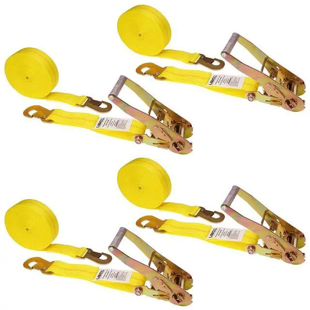 Main image of Ratchet Strap with Snap Hook, 2 Inch Wide X 27 Foot Long, Yellow Weather Resistant Webbing, 2,000 Pound Working Load Limit, 10 Pack