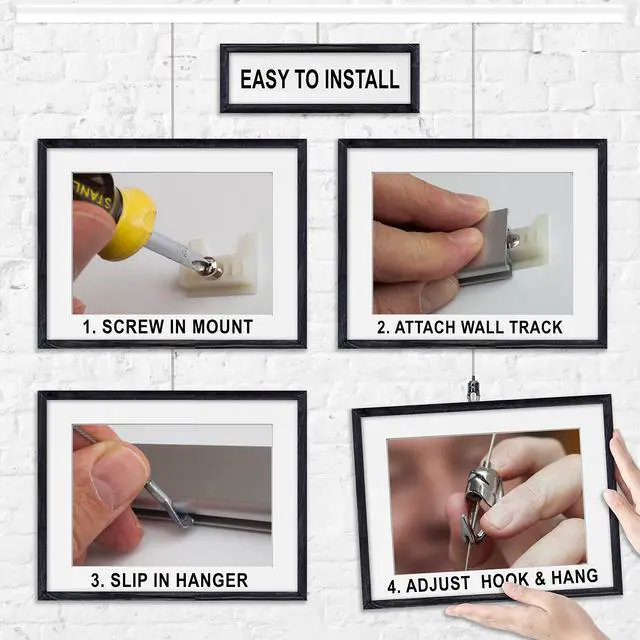 Alt view image 4 of 6 - Clearline Picture Hanging System Set- Covers 22.5 ft of Wall Space - Heavy-Duty Discreet Wall Tracks & Art Hanging Kit Without Nails - for Home or Office