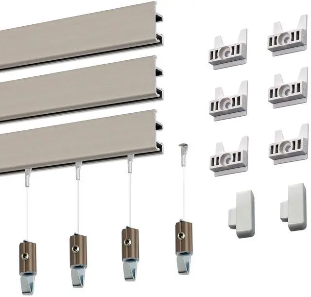 Main image of Clearline Picture Hanging System Set- Covers 22.5 ft of Wall Space - Heavy-Duty Discreet Wall Tracks & Art Hanging Kit Without Nails - for Home or Office