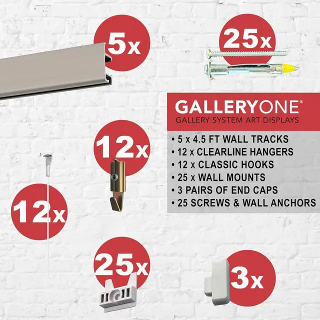 Alt view image 3 of 6 - Clearline Picture Hanging System Set- Covers 22.5 ft of Wall Space - Heavy-Duty Discreet Wall Tracks & Art Hanging Kit Without Nails - for Home or Office
