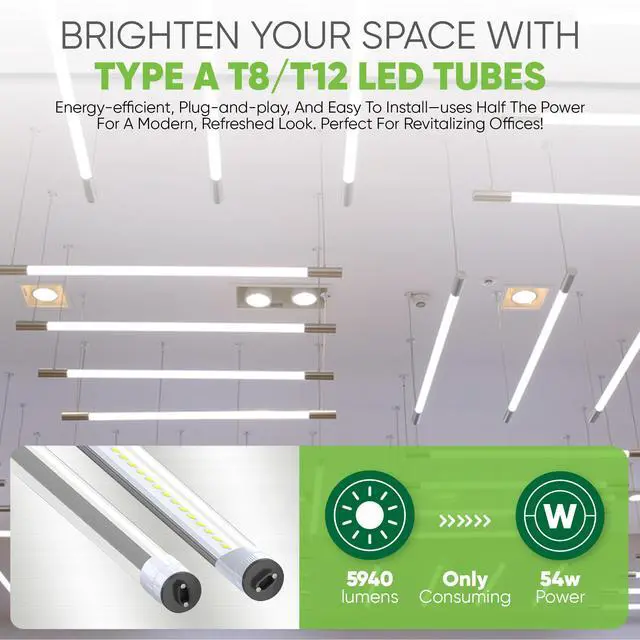 Alt view image 2 of 6 - (Pack of 2 6 ft R17D T12/HO Type A Plug & Play LED Tube (Dual-Sided), Cool White (4100K) Direct Replacement for 85W F72T12/CW/HO (Without Rewiring or Modification) Ballast Required!
