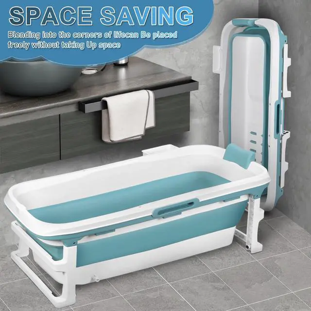 Alt view image 2 of 6 - 51 Inch Foldable Bathtub for Adults, Large Portable Tub for Shower, Effortless Collapsible Bathtub Adult for Spacious Bathrooms & Outdoor Use, Ideal for Ice Baths & Hot Baths (Blue-Green, 51 Inch)