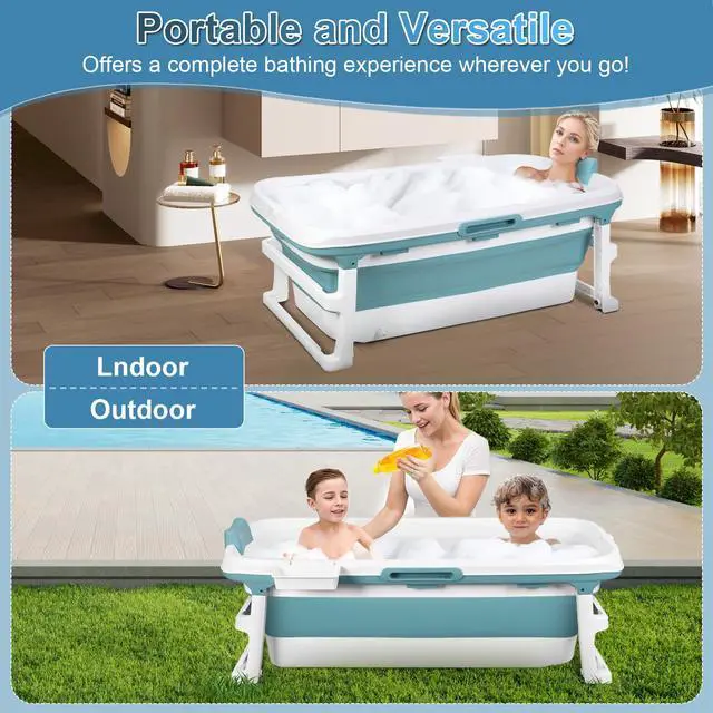 Alt view image 3 of 6 - 51 Inch Foldable Bathtub for Adults, Large Portable Tub for Shower, Effortless Collapsible Bathtub Adult for Spacious Bathrooms & Outdoor Use, Ideal for Ice Baths & Hot Baths (Blue-Green, 51 Inch)