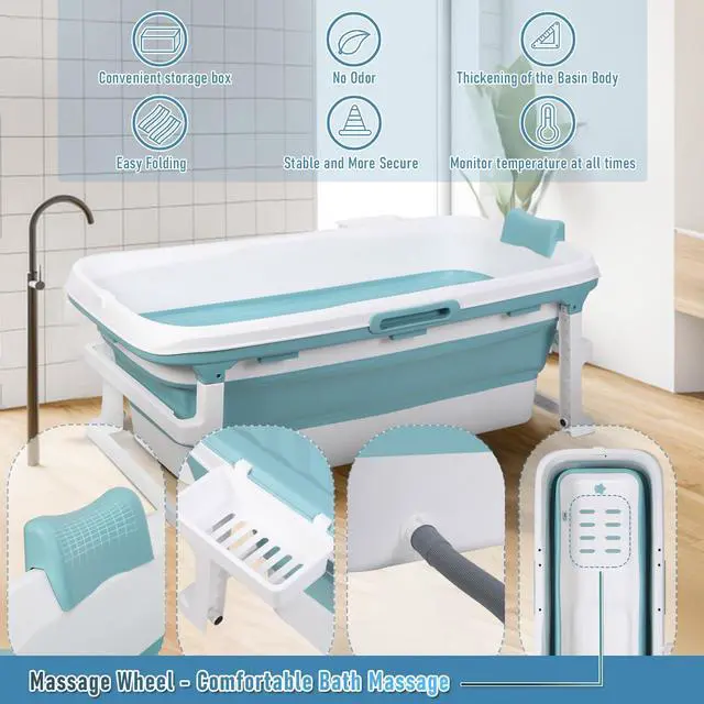 Alt view image 4 of 6 - 51 Inch Foldable Bathtub for Adults, Large Portable Tub for Shower, Effortless Collapsible Bathtub Adult for Spacious Bathrooms & Outdoor Use, Ideal for Ice Baths & Hot Baths (Blue-Green, 51 Inch)