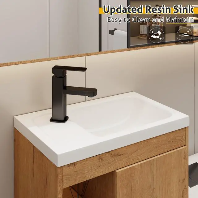 Alt view image 5 of 6 - 20" Floating Bathroom Vanity Sink Combo for Small Space, Wall-Mounted Guest Toilet Wash Basin Cabinet with Opening Shelf, Soft Closing Door, Natrual Veneered