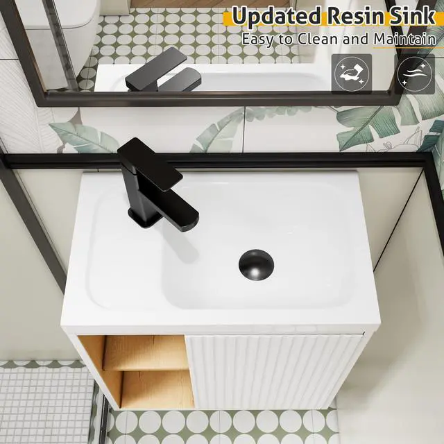 Alt view image 6 of 6 - 20" Floating Bathroom Vanity Sink Combo for Small Space, Wall-Mounted Guest Toilet Wash Basin Cabinet with Opening Shelf, Soft Closing Door, White Painted