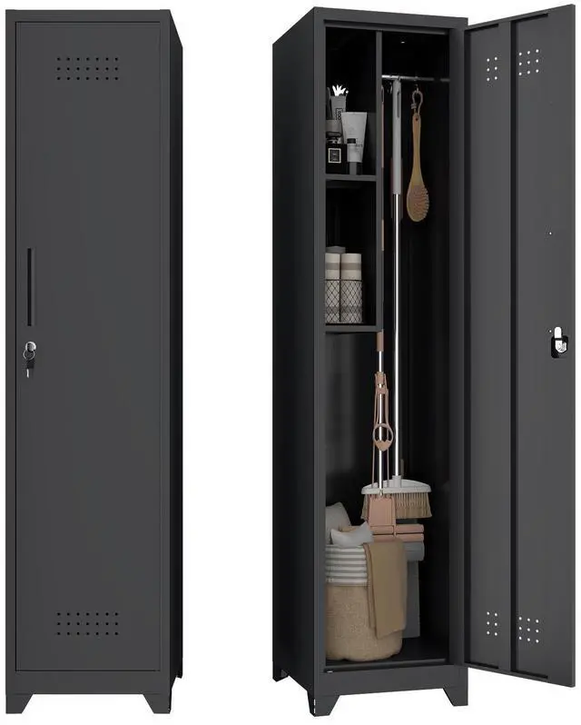 Main image of Garage Storage Cabinet, Metal Broom Closet Storage Cabinet,Utility Closet Cabinet for Garage,Office,Gym,Black