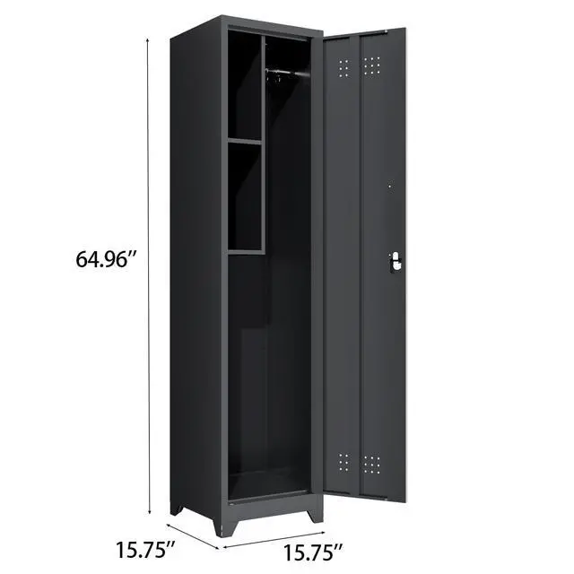 Alt view image 3 of 5 - Garage Storage Cabinet, Metal Broom Closet Storage Cabinet,Utility Closet Cabinet for Garage,Office,Gym,Black