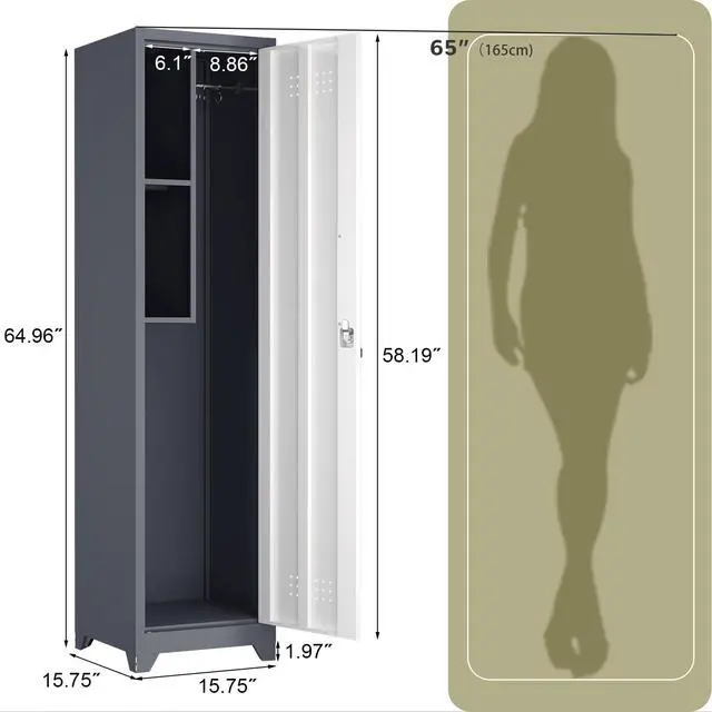 Alt view image 3 of 6 - Metal Garage Storage Cabinet,Broom Closet Storage Cabinet,Utility Closet Cabinet for Garage,Office,Gym,Grey-White