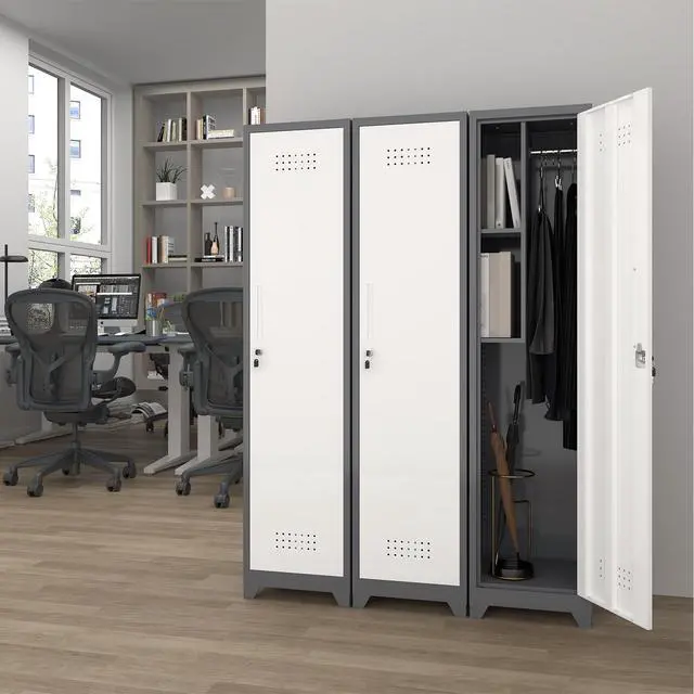 Alt view image 6 of 6 - Metal Garage Storage Cabinet,Broom Closet Storage Cabinet,Utility Closet Cabinet for Garage,Office,Gym,Grey-White