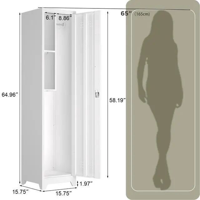 Alt view image 3 of 6 - Broom Closet Storage Cabinet, Metal Garage Storage Cabinet,Utility Closet Cabinet for Broom,Garage,Kichen,White