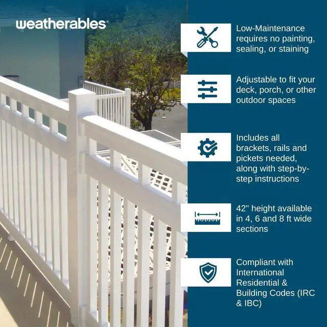Alt view image 3 of 6 - Cheshire Porch and Deck Railing Kit Vinyl Railing Kit for Decks, Porches, Balconies, and More, Versatile Outdoor Railing (White, 42" X 4')