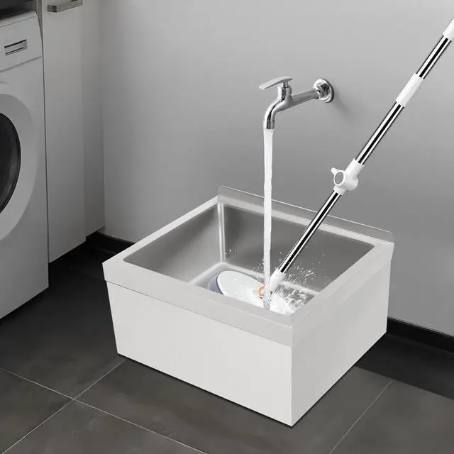 Alt view image 2 of 6 - Commercial Mop Sink 19x22x12in, 304 Stainless Steel Utility Mop Basin with Drain Assembly Wall-Mounted 8" Deep Tub for Restaurant/Hospital
