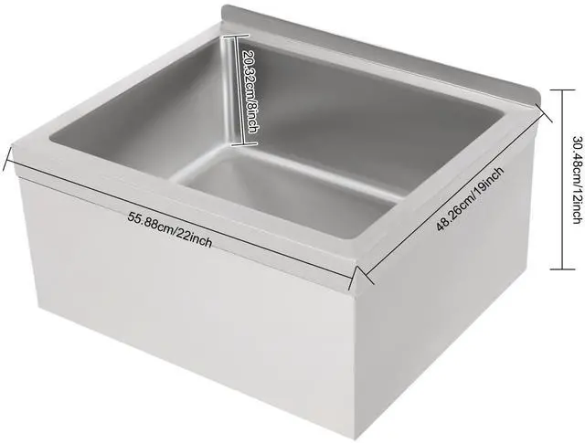 Alt view image 3 of 6 - Commercial Mop Sink 19x22x12in, 304 Stainless Steel Utility Mop Basin with Drain Assembly Wall-Mounted 8" Deep Tub for Restaurant/Hospital